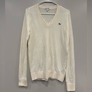 Lacoste V Neck Beige Cream Sweater Colton and cashmere Size 38